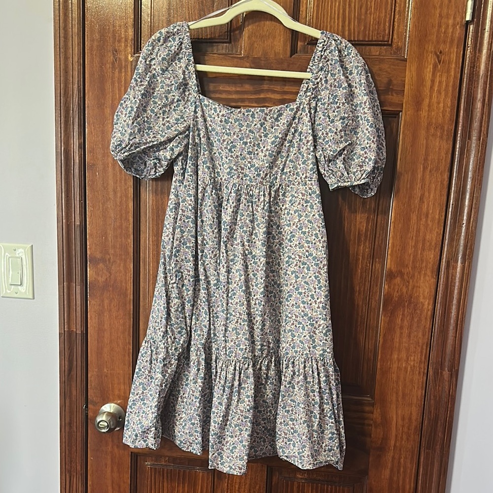 Uniqlo Floral Midi Dress - Blue and White